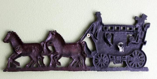 Cast Iron Carriage with Horses Wall Hanging, antique purple finish, cast iron wall decor on Tampa Home & Garden Store
