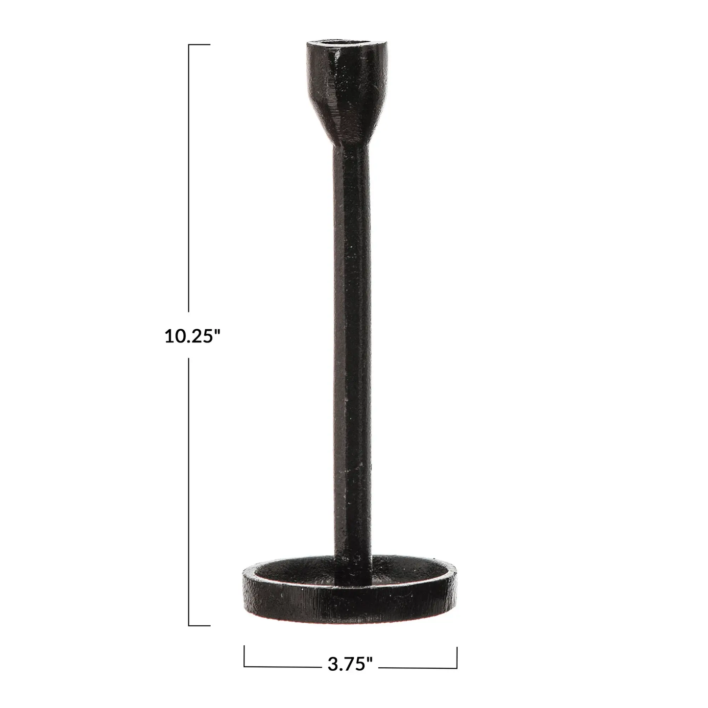 Heavy cast iron taper candle holder with textured black finish, 3.75in base diameter on Tampa Home & Garden Store
