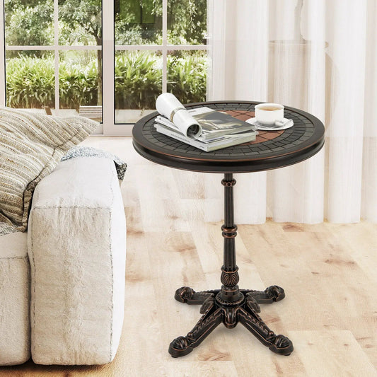 24-Inch round weather-resistant aluminum table with bronze mosaic top and ornate pedestal base on Tampa Home & Garden Store
