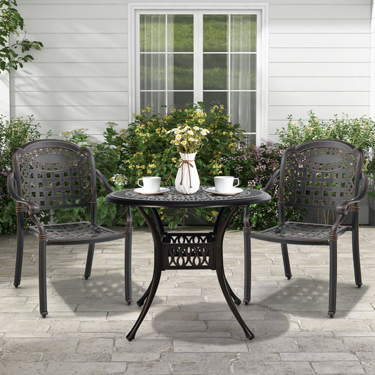 Set of 2 Cast Aluminum Patio Chairs with Armrests-Brown - Tampa Home & Garden Store