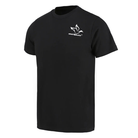 White Duck Outdoors logo tee in black premium cotton with white duck crest on left chest on Tampa Home & Garden Store