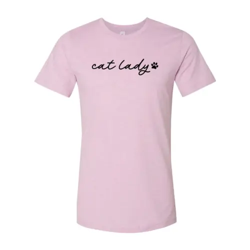 Cat Lady Cotton Tee pink with black cat lady script paw, Soft Flex print by Furr Baby Gifts on Tampa Home & Garden Store