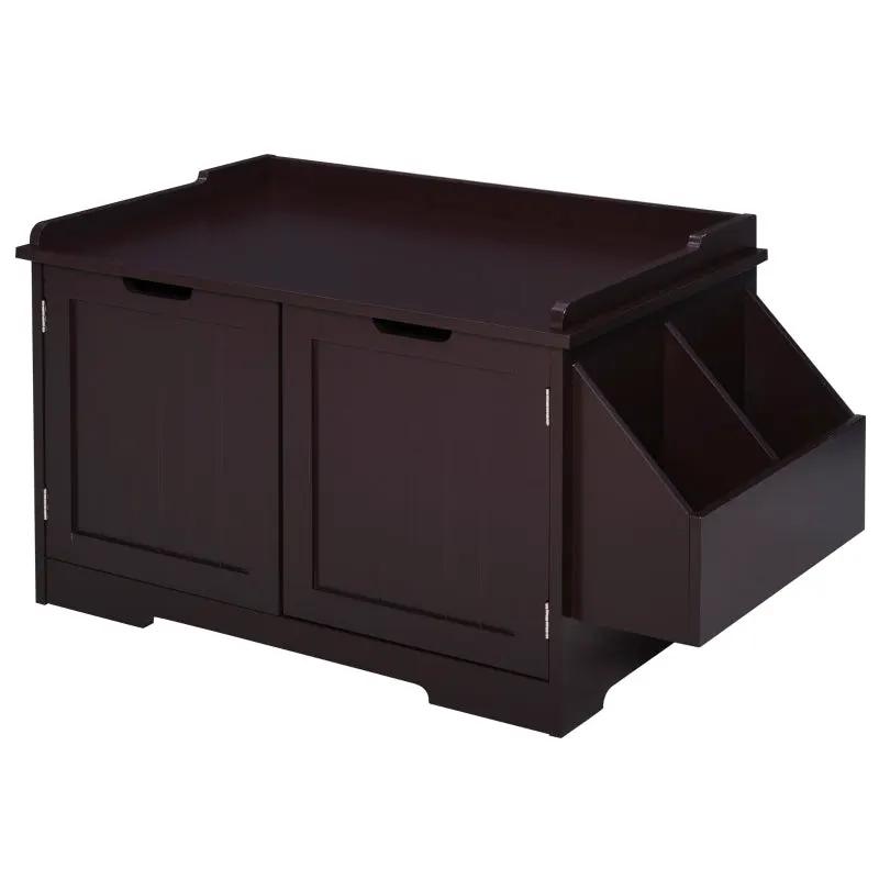 Cat Litter Box Nightstand Enclosure with two wooden doors and side litter bin by Furr Baby Gifts on Tampa Home & Garden Store