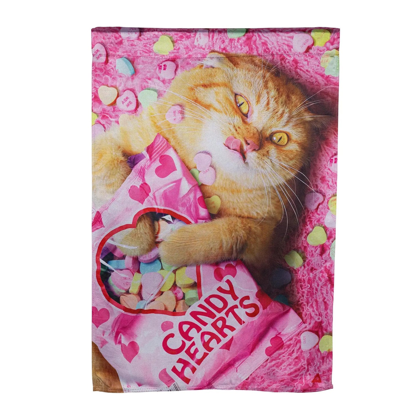 Cat With Candy Heart Lustre House Flag - Tampa Home & Garden Store