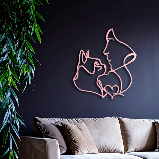 Cat and Woman Silhouette Metal Wall Art – Modern Pet Lover Line Art Decor - KAFGP146 - Tampa Home & Garden Store