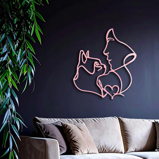 Cat and Woman silhouette line art metal wall art pink neon sculpture Enova Art decor on Tampa Home & Garden Store