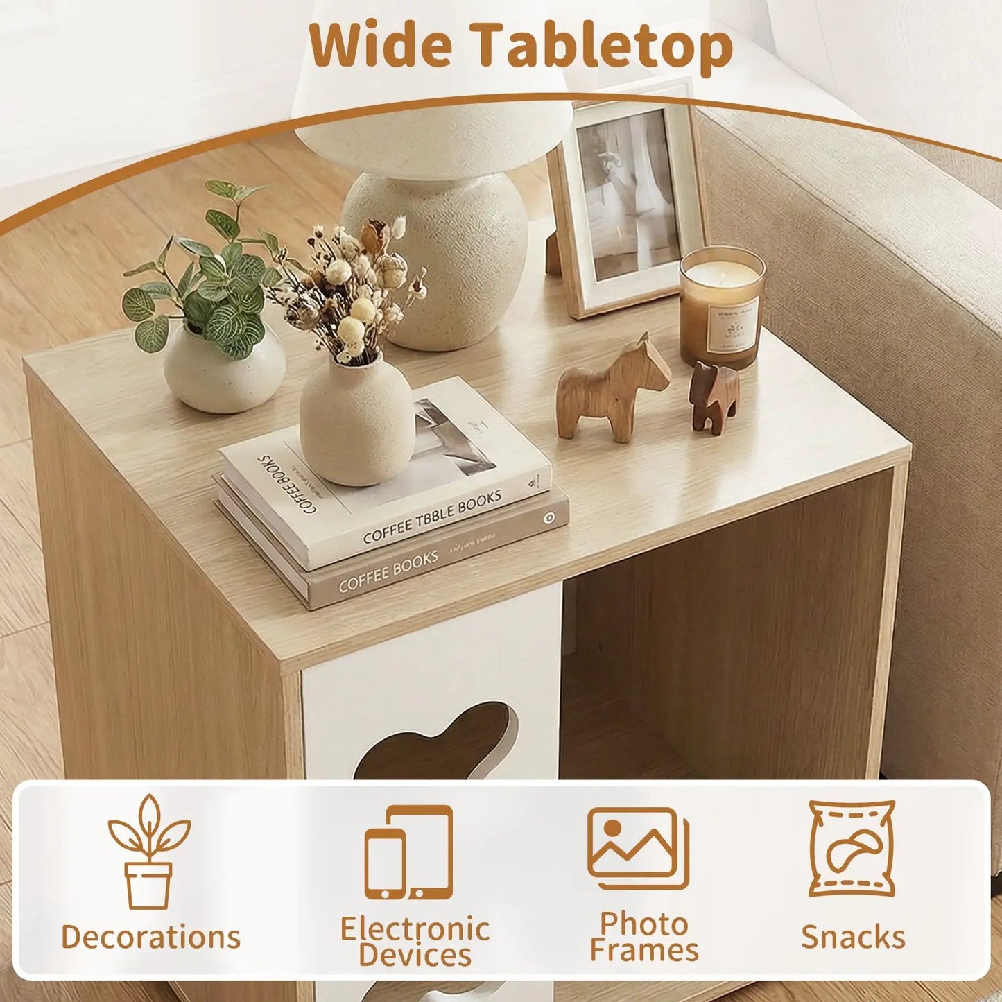 Cat Bed Side Table Condo with bone-shaped window in natural wood finish on Tampa Home & Garden Store