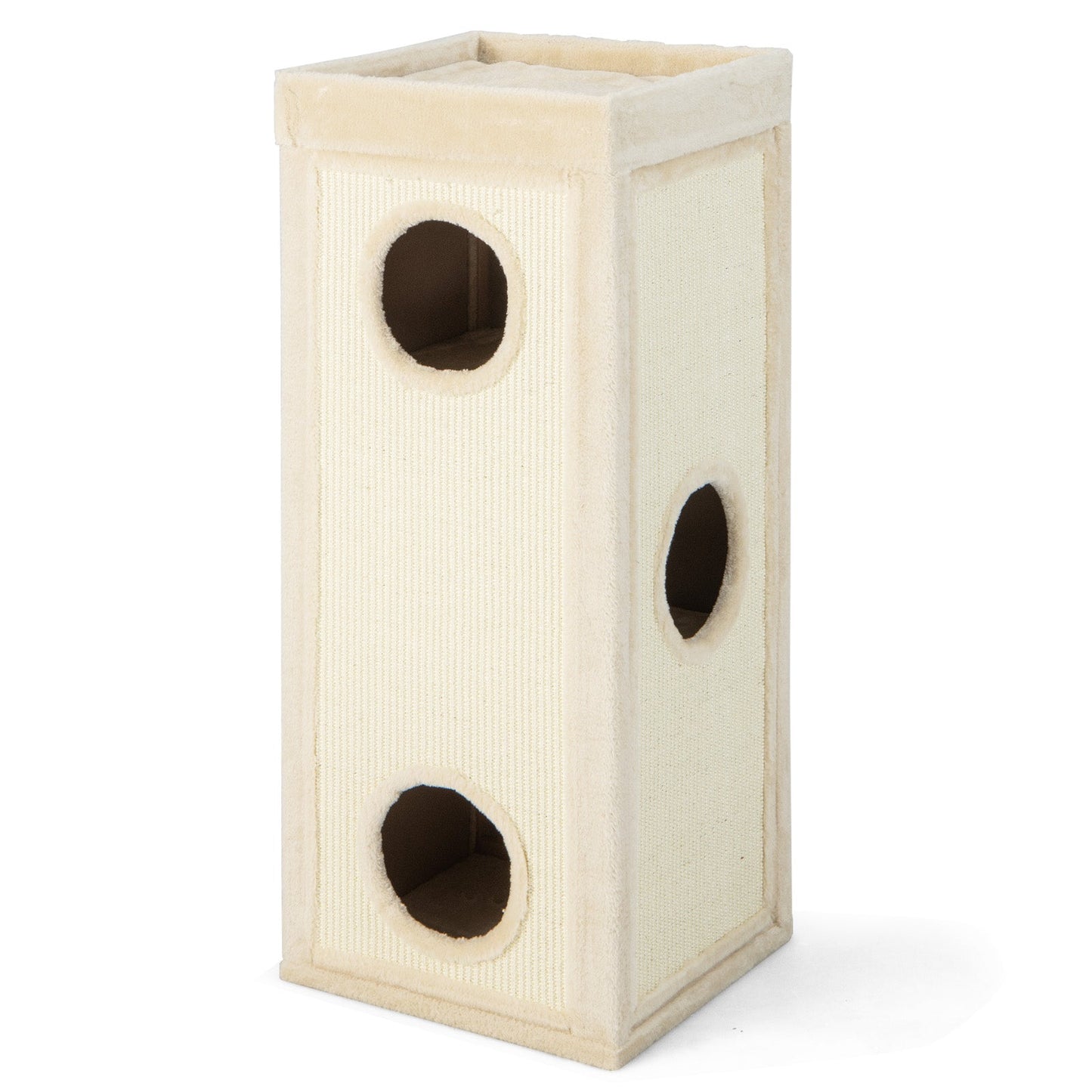 39 Inch Cat Condo DirectDeals beige plush fabric with round holes on Tampa Home & Garden Store