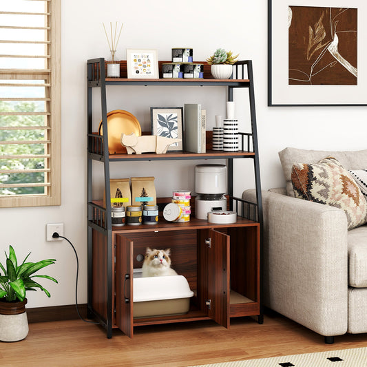 Cat Litter Box Enclosure with Storage Shelves and Scratching Pad - Tampa Home & Garden Store