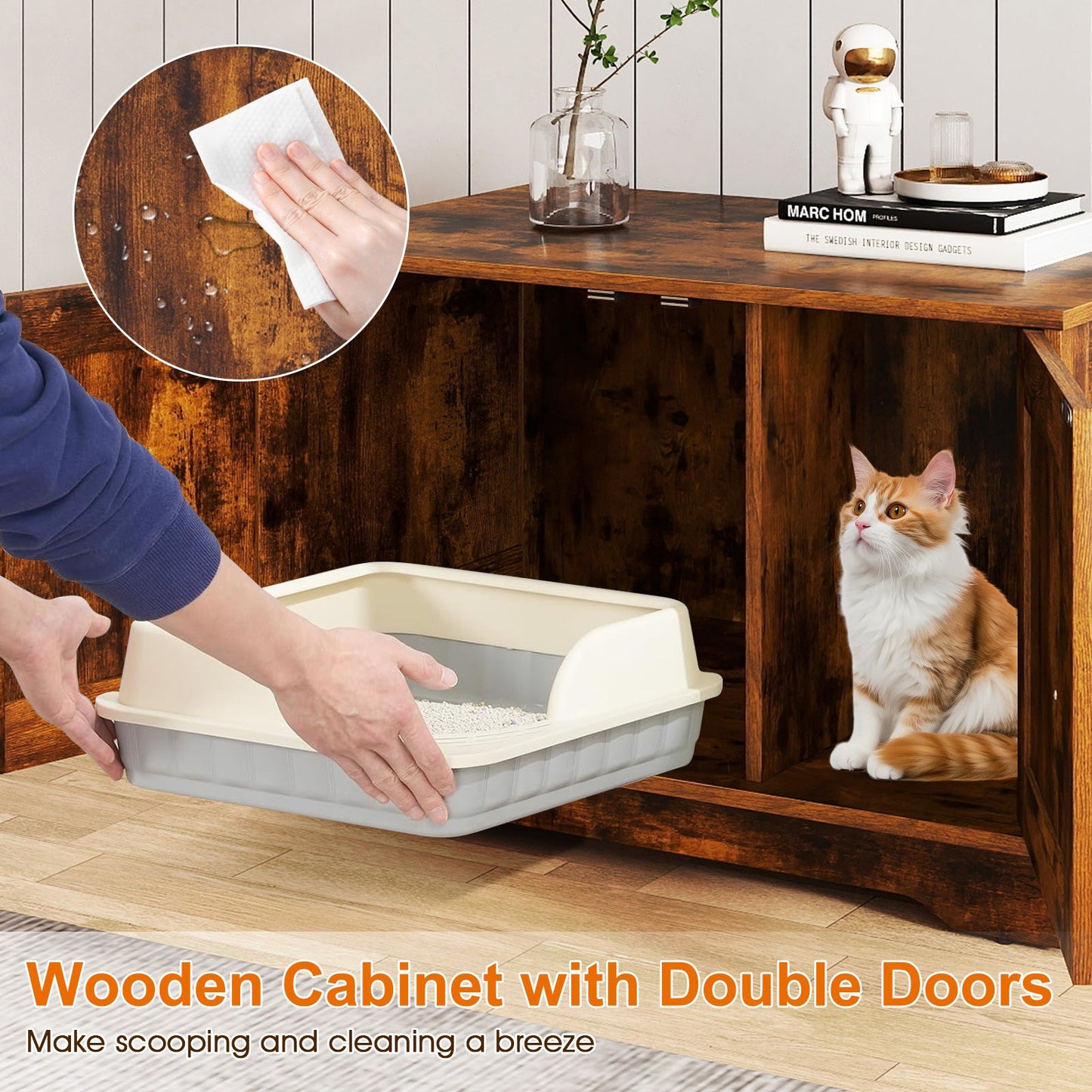Cat litter box enclosure end table in dark wood with double doors DirectDeals on Tampa Home & Garden Store