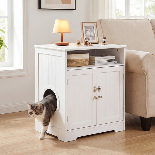 Cat Litter Box Enclosure Wooden Hidden Pet Washroom Furniture-White - Tampa Home & Garden Store