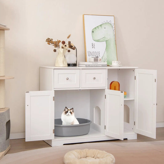 Cat Litter Box Enclosure Drawers and Doors DirectDeals white cabinet gray litter tub on Tampa Home & Garden Store