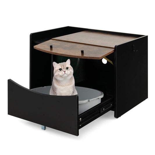 Cat Litter Box Enclosure with Pull-out Drawer-Black - Tampa Home & Garden Store