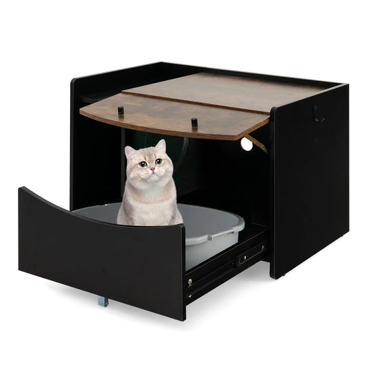 Cat litter box enclosure with pull-out wood drawer in black cabinet brand DirectDeals on Tampa Home & Garden Store