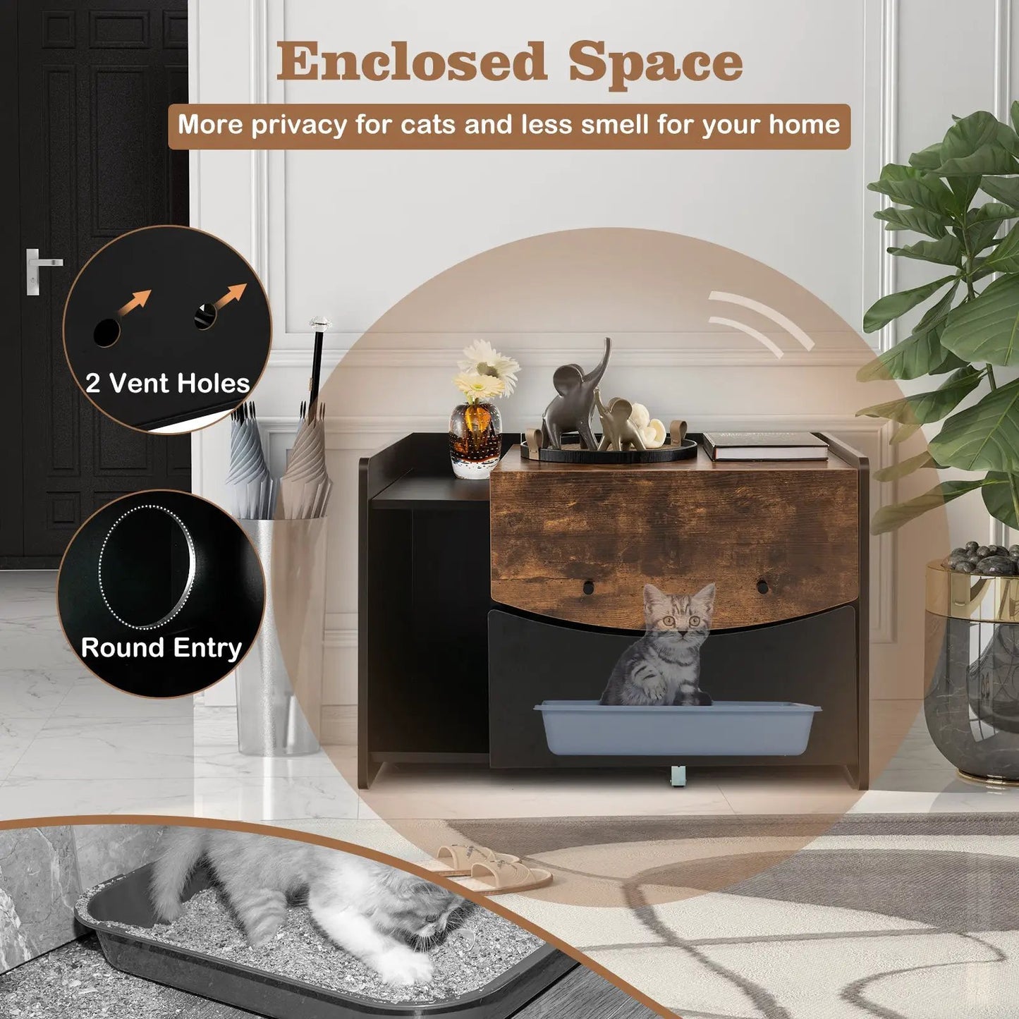 Cat Litter Box Enclosure with Pull-Out Drawer in black wood, DirectDeals, Cat Condos on Tampa Home & Garden Store