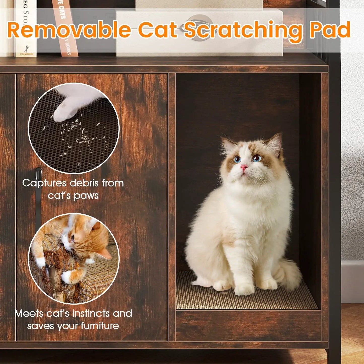 Cat litter box enclosure with shelves and removable scratching pad in wood by DirectDeals on Tampa Home & Garden Store
