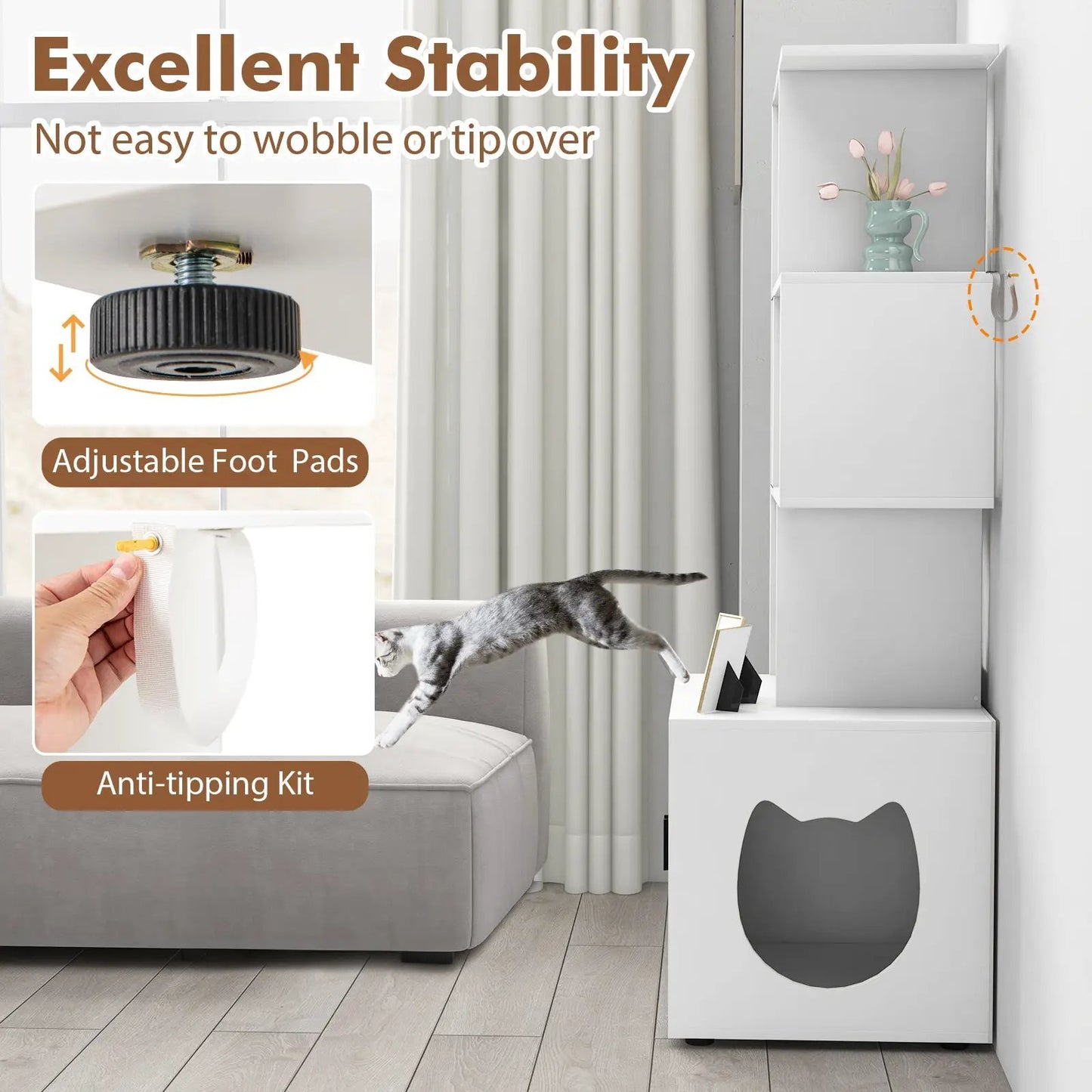 56 Inch Cat Litter Box Enclosure with Storage white freestanding cabinet hiding litter box on Tampa Home & Garden Store
