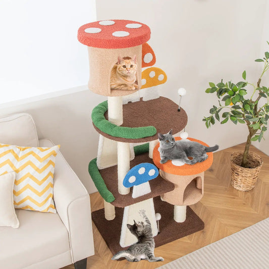 4-in-1 cat tree with condos and platforms indoors multilevel with mushroom platforms DirectDeals on Tampa Home & Garden Store