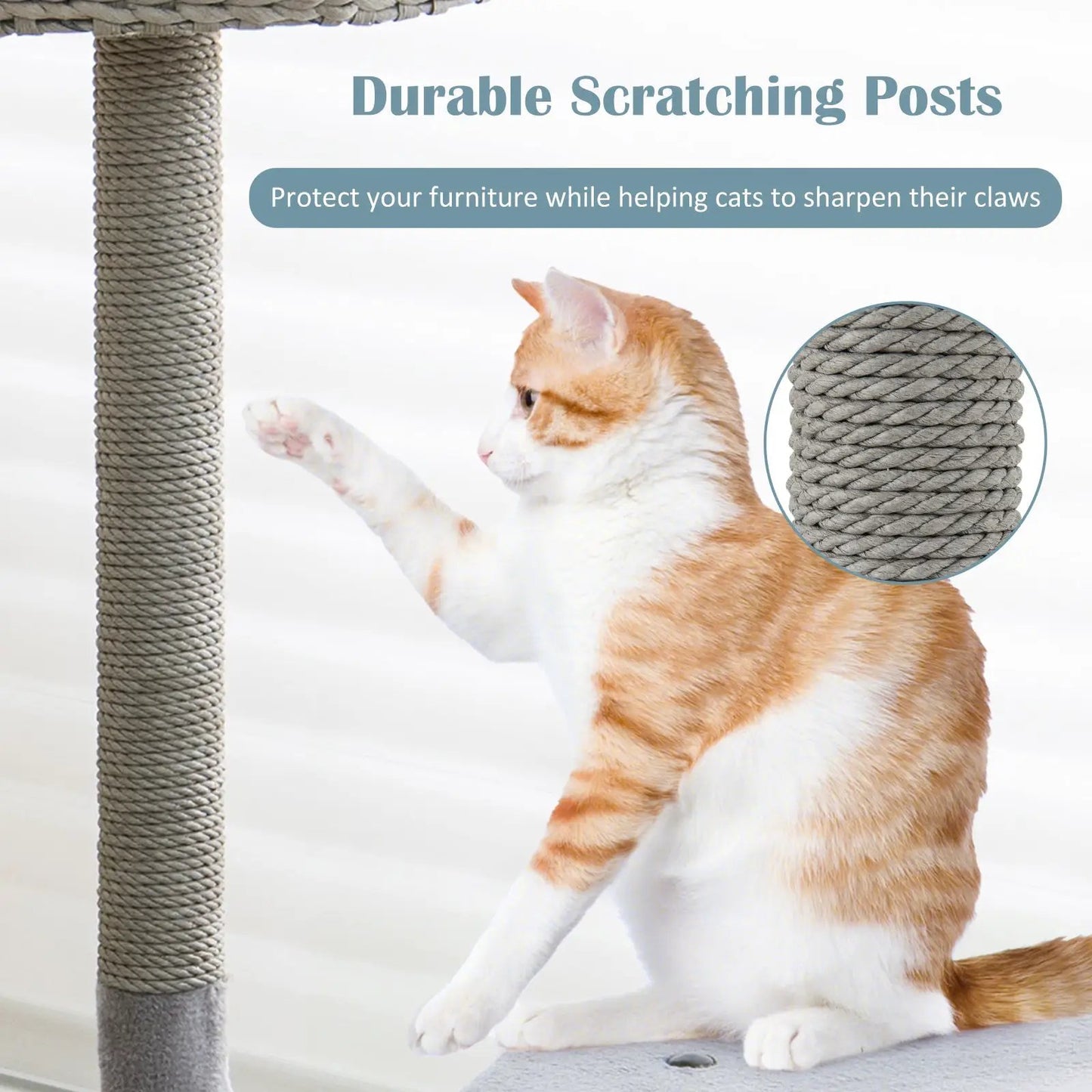 42 Inch Cat Tower with gray rope-wrapped posts and curved metal frame for cats on Tampa Home & Garden Store
