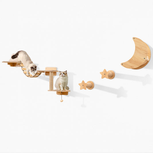 Cat Wall Furniture Set Kitten Wall Mounted Shelves with Hammock-Natural - Tampa Home & Garden Store