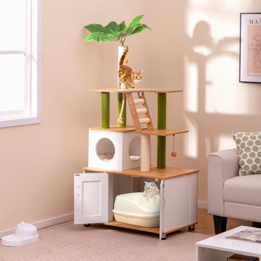 Hidden Cat Washroom with Cat Tower for Indoor Cats-White - Tampa Home & Garden Store