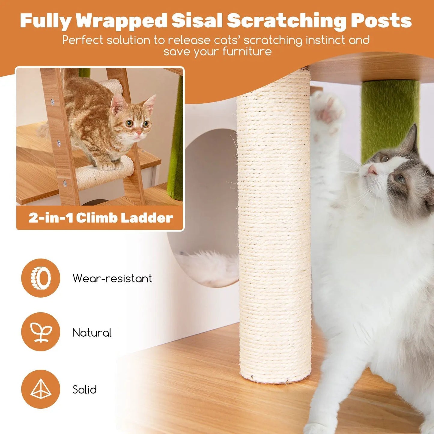 Hidden Cat Washroom and Cat Tower with 2‑in‑1 ladder; natural sisal posts, two cats DirectDeals on Tampa Home & Garden Store