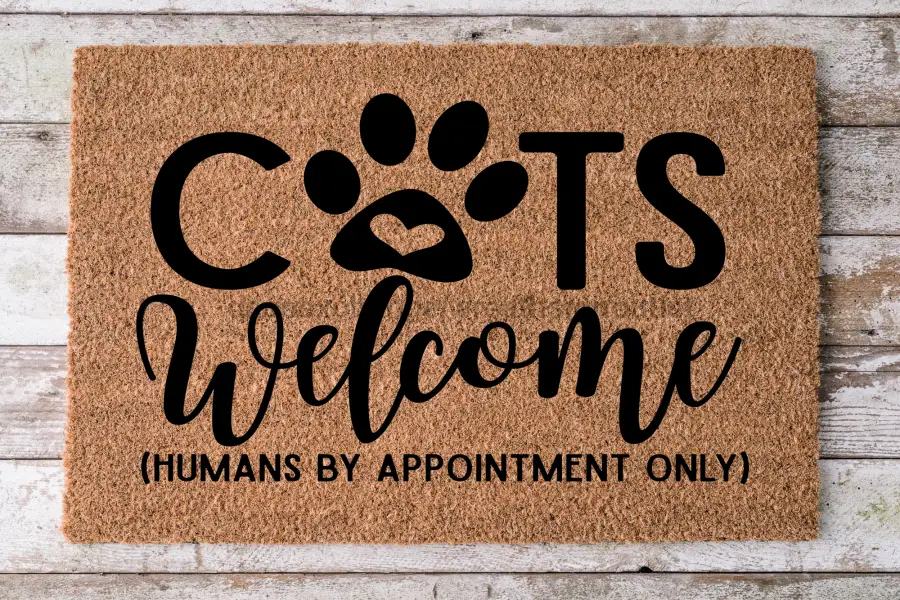 Door mat Cats Welcome by DecoExchange natural coir with paw print and Humans by Appointment Only on Tampa Home & Garden Store