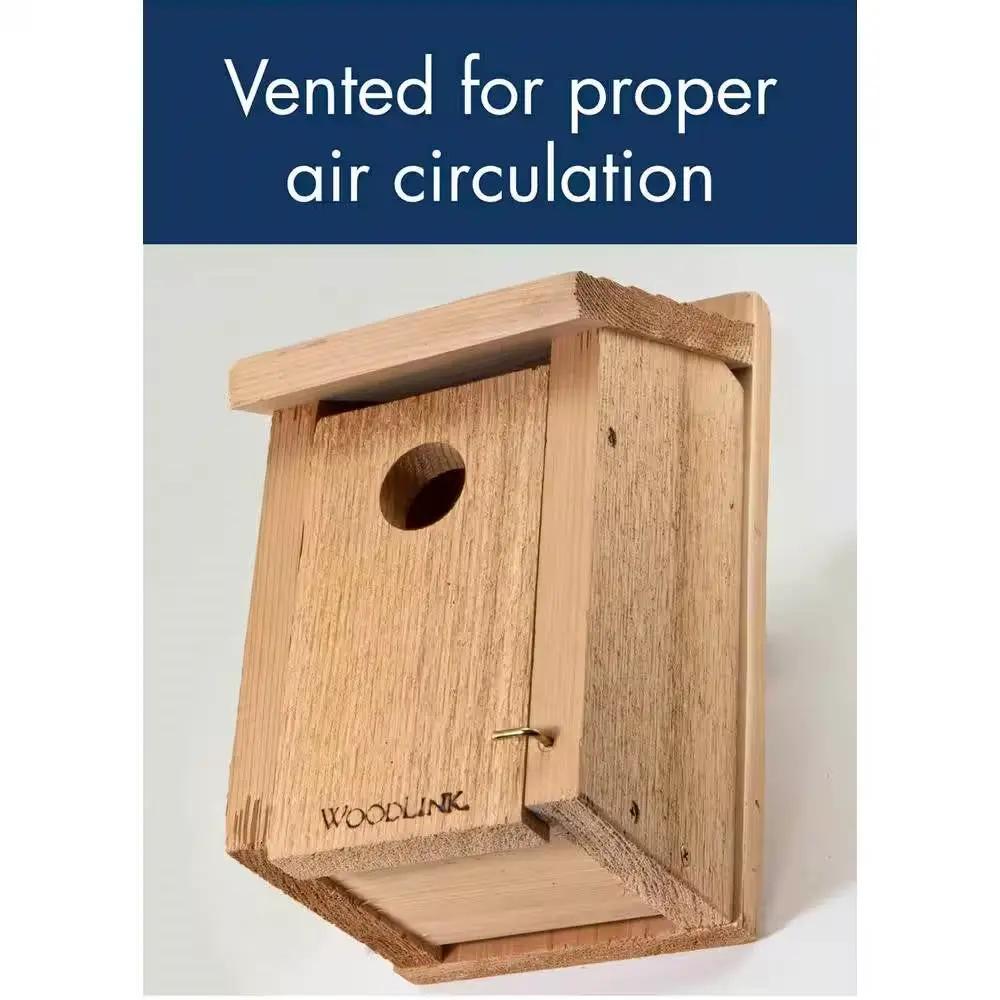 Cedar Wood Birdhouse for Eastern Bluebirds, natural cedar, round entry hole, WoodLink branding on Tampa Home & Garden Store