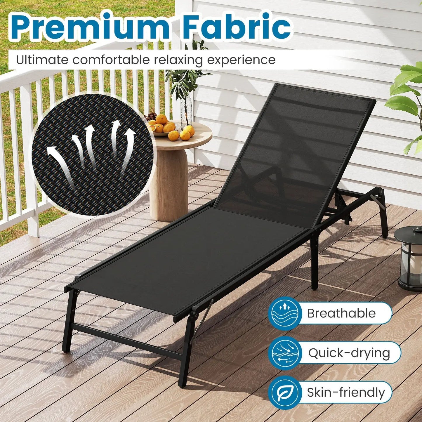 Conjunto de 2 tumbonas reclinables plegables para patio - Negro