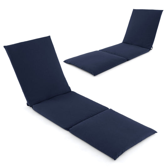 Outdoor Chaise Lounge Cushion Patio Furniture Folding Pad with Fixing Straps-Navy - Tampa Home & Garden Store