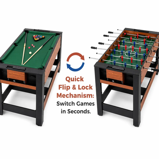 2-in-1 Foosball and Pool Combo Table, black frame with wood accents, dual-game setup on Tampa Home & Garden Store