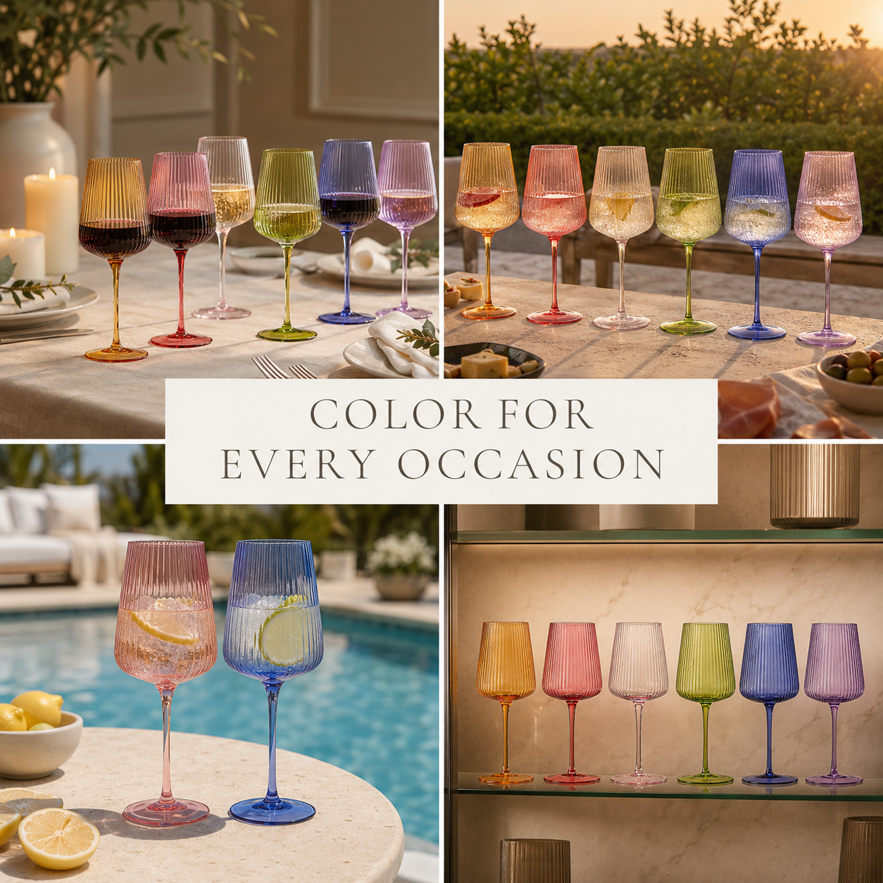 Rhea Ribbed Stemmed Wine Glasses Set of 6
