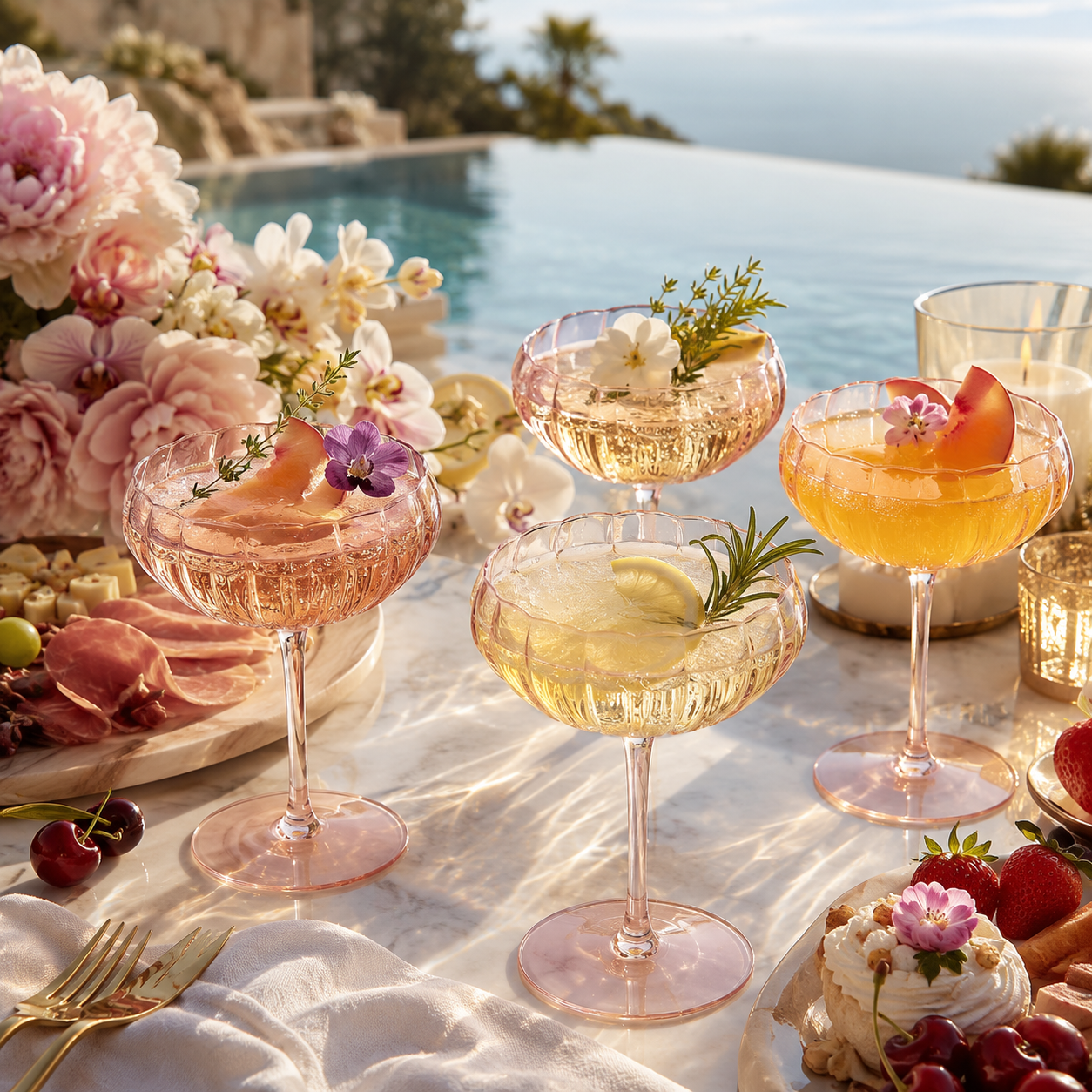 Flower Wave Champagne Coupe Glassware Set of 4