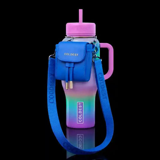 Mini Backpack with Squeeze Holder by Coldest, blue bag with strap on a pastel gradient bottle on Tampa Home & Garden Store