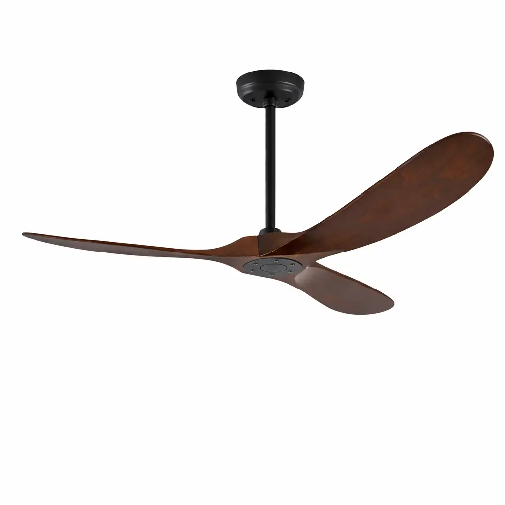 52-inch solid wood ceiling fan with three brown blades and black mount on Tampa Home & Garden Store