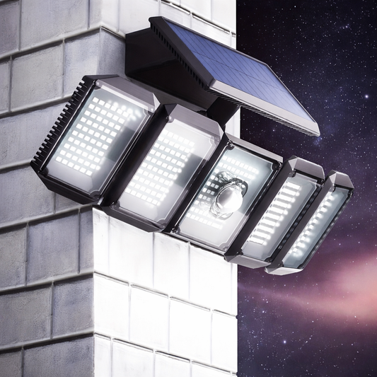 Solar Motion Sensor Flood Light – 300 LED, 5-Head, 7000K, Remote, Outdoor Use - Tampa Home & Garden Store