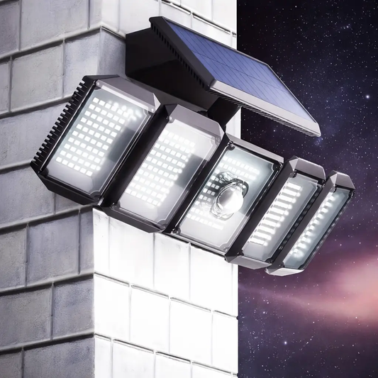 Solar motion sensor flood light 5-head with remote; Moktan Sabai outdoor security lighting on Tampa Home & Garden Store