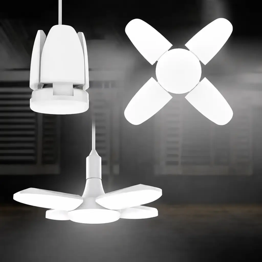 E27 foldable LED garage light Moktan Sabai 6500K white ceiling fixture 4 blades on Tampa Home & Garden Store