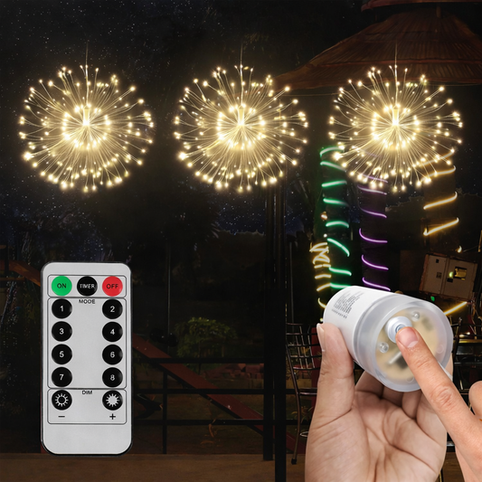 LED Firework Fairy Lights Copper Wire Starburst 8 Modes Remote Outdoor Decor