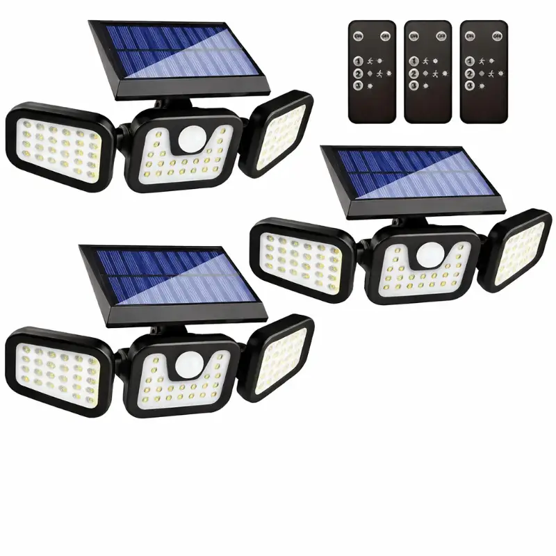 Solar Motion Sensor Lights Floodlight 4-pack black triple-head solar panels Moktan Sabai on Tampa Home & Garden Store