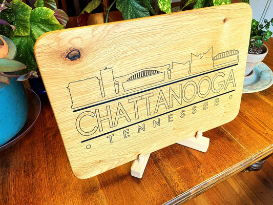 Chattanooga Skyline Charcuterie Board handmade white oak serving board on Tampa Home & Garden Store