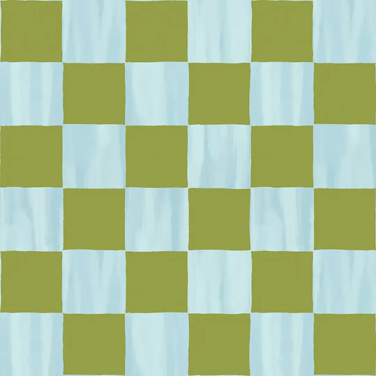 Checkers wallpaper blue and green peel and stick with olive green squares and pale blue tiles on Tampa Home & Garden Store