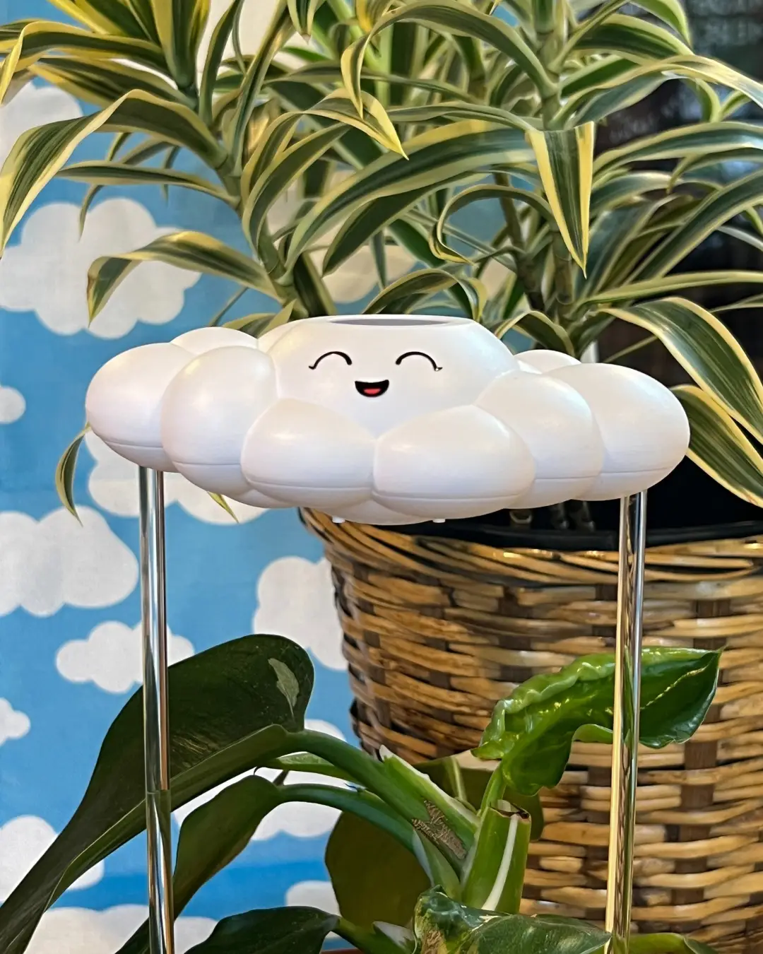 Chelsea cloud watering globe, white cloud design on metal stand for growth by Cloud Makers on Tampa Home & Garden Store