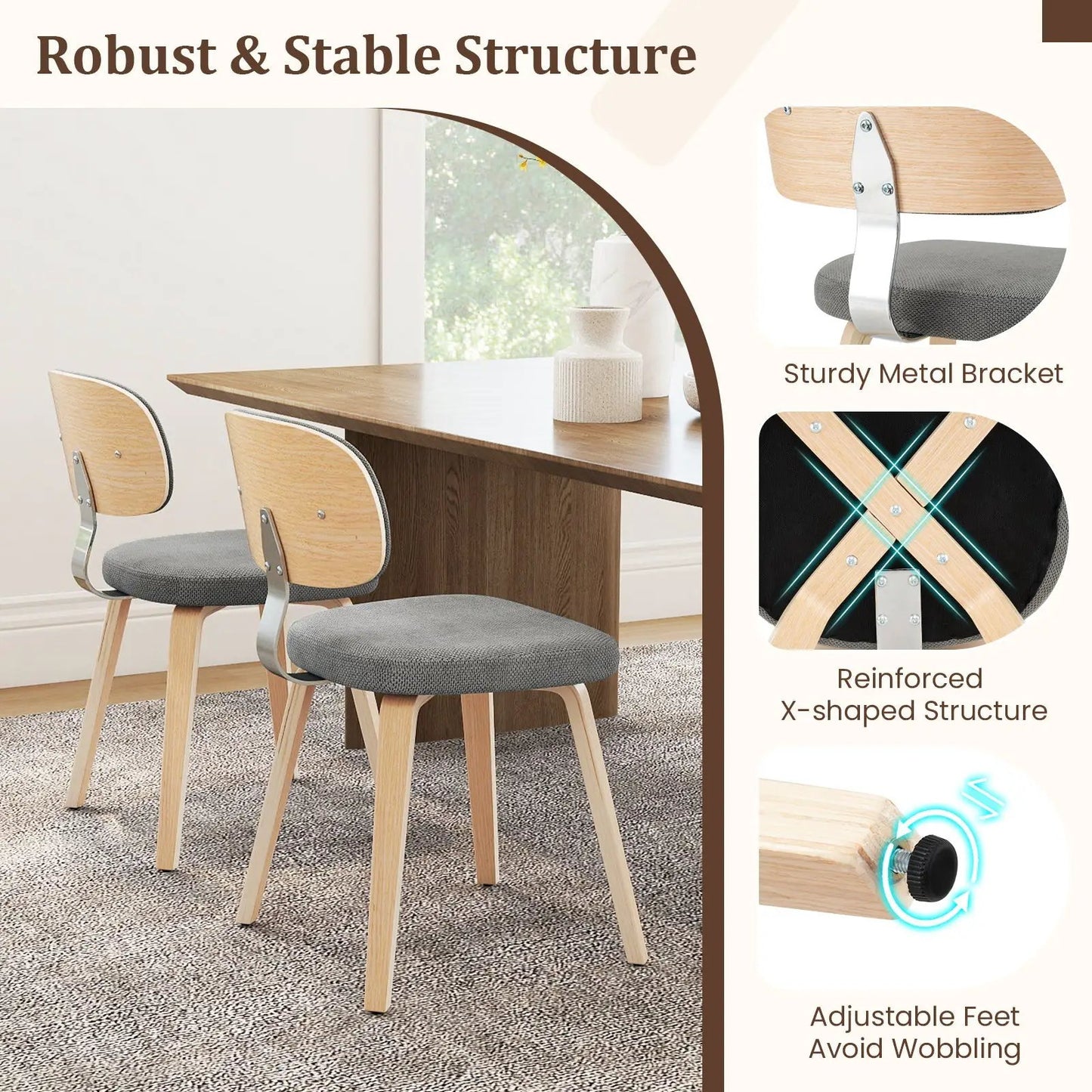 Set of 4 chenille upholstered wooden kitchen chairs with light oak legs and gray fabric seats on Tampa Home & Garden Store