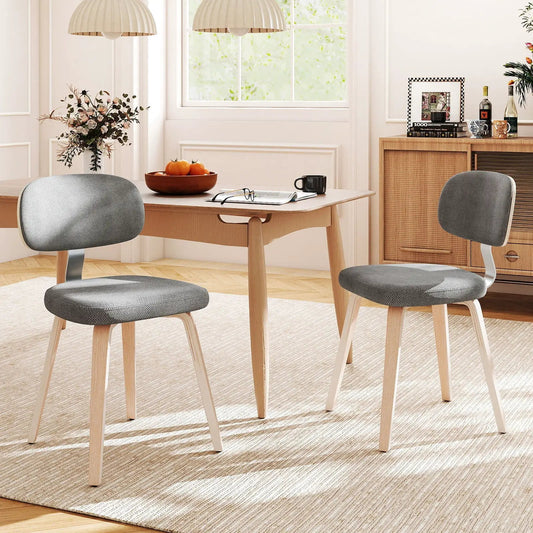 Set of 2 chenille fabric wooden kitchen chairs with gray padded seats and light wood legs on Tampa Home & Garden Store