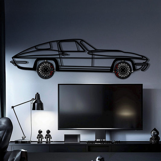 Chevrolet Corvette C3 Stingray Metal Car Wall Art with Rotating Wheels - Classic American Muscle Silhouette - Interactive Automotive Decor - KAFMEKA120 - Tampa Home & Garden Store
