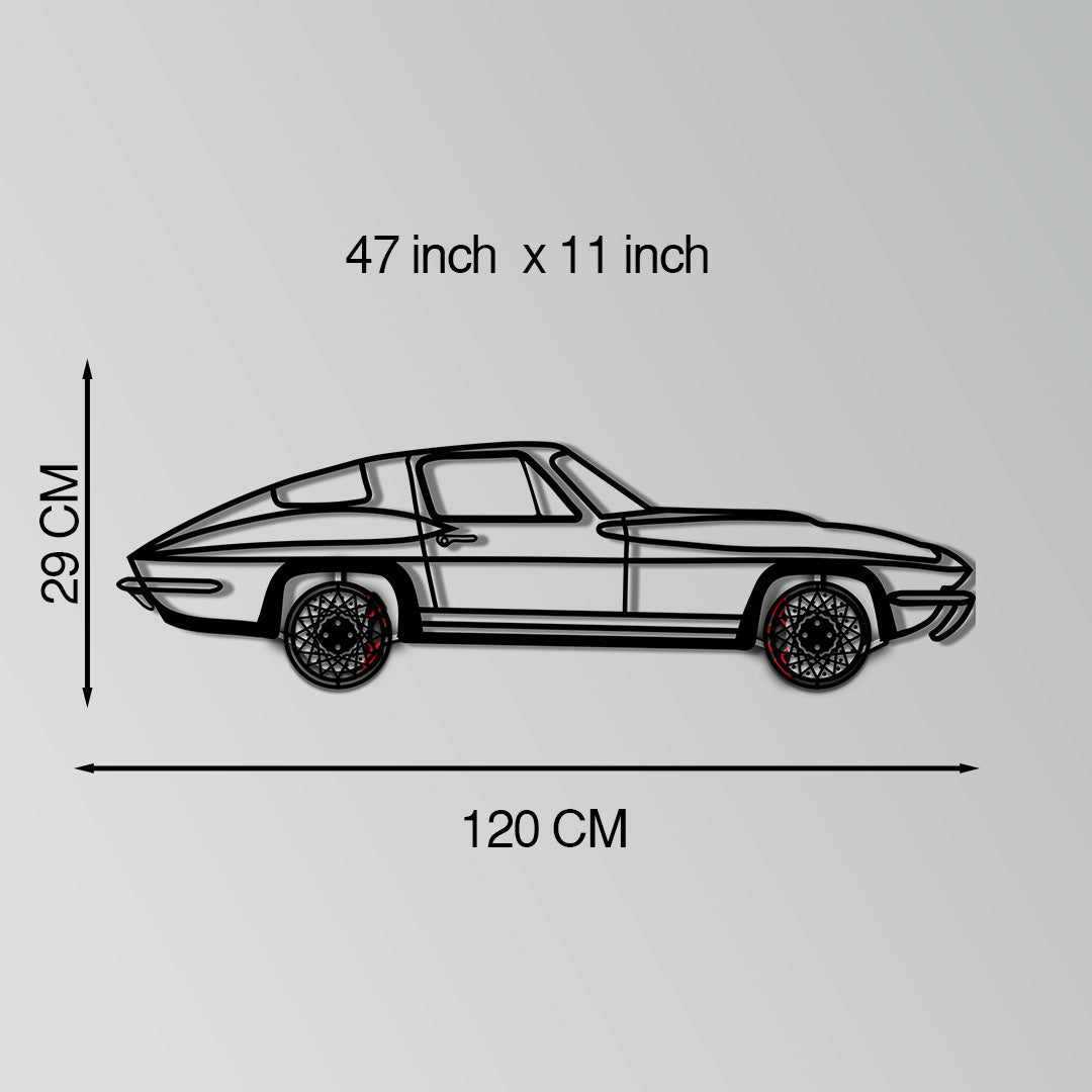 Chevrolet Corvette C3 Stingray Metal Car Wall Art with Rotating Wheels - Classic American Muscle Silhouette - Interactive Automotive Decor - KAFMEKA120 - Tampa Home & Garden Store