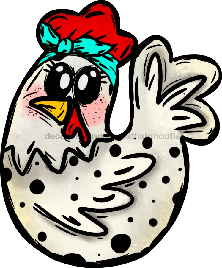Chicken sign Cluckin door hanger cartoon hen on speckled egg with red comb DecoExchange on Tampa Home & Garden Store