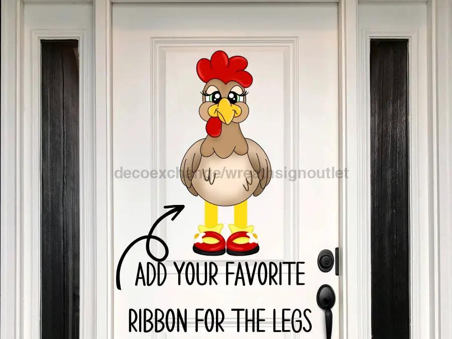 Chicken sign with ribbon legs wooden 22in door hanger chicken on white door DecoExchange on Tampa Home & Garden Store