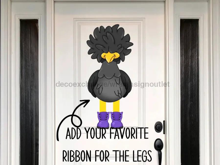Chicken sign door hanger 22in DecoExchange purple boots yellow legs add ribbon for legs on Tampa Home & Garden Store